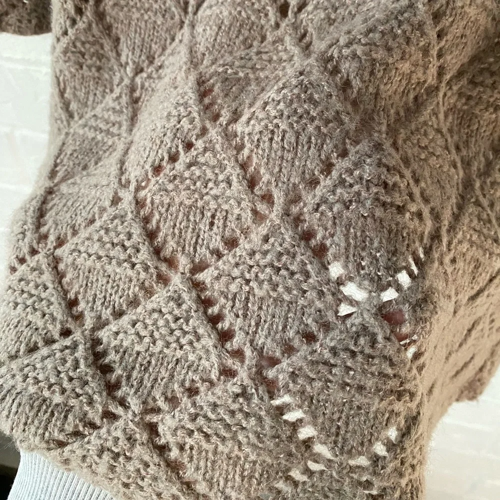 Old Navy Vintage 2000s Tan Wool Blend Open Knit Cowl Neck Top